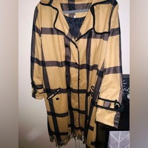 Plaid Lined coat With Fringe Women's Retro Yellow Plaid Size XL